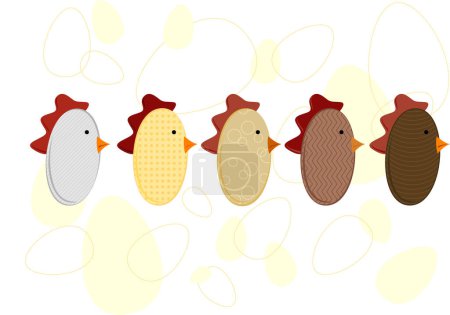 Téléchargez les illustrations : Divers poulets à motifs en forme d'oeuf - en licence libre de droit