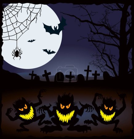 Téléchargez les illustrations : Nuit démoniaque, illustration vectorielle pour les vacances d'Halloween - en licence libre de droit
