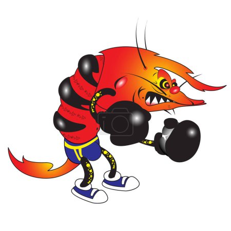 Téléchargez les illustrations : Illustration vectorielle de mauvais boxeur crevettes personnage de dessin animé - en licence libre de droit