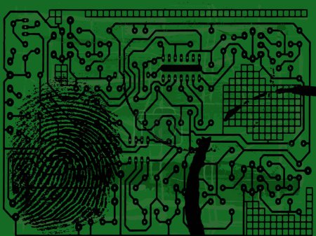 Illustration for Grunge Circuit Board Effect with fingerprint - Royalty Free Image
