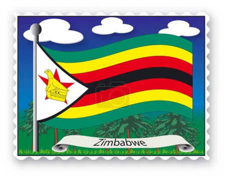 Illustration for Stamp with flag from Zimbabwe- Vector image - vector illustration - Royalty Free Image