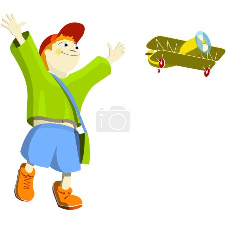 Illustration for Boy with aeroplane image - vector illustration - Royalty Free Image