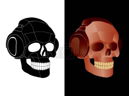 Téléchargez les illustrations : Image vectorielle du crâne avec écouteurs. - en licence libre de droit