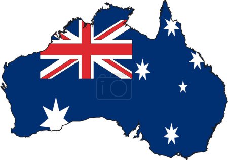 Téléchargez les illustrations : Illustration vectorielle d'une carte et d'un drapeau d'Australie - en licence libre de droit
