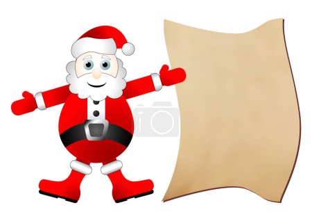 Téléchargez les illustrations : Père Noël avec liste cadeau isolé sur fond blanc - en licence libre de droit