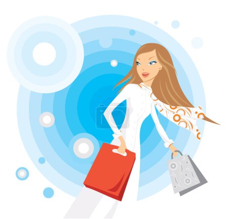 Illustration for Vector illustration of shopping stylish young woman - Royalty Free Image