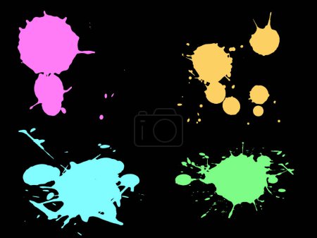 Illustration for 4 Hi colour Neon Splats with low Poly Count (Isolated Vectors and on separate layers)  Can be overlayed on other Illustrations or Images. - Royalty Free Image