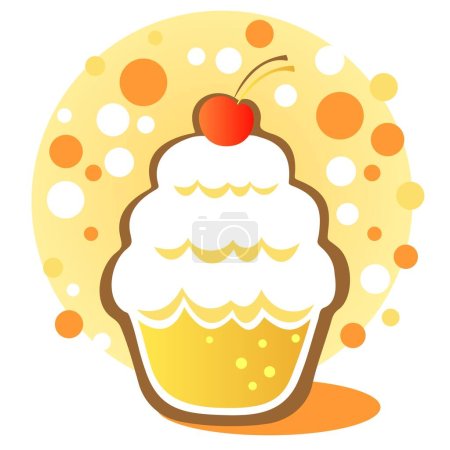 Téléchargez les illustrations : Cupcake dessin animé avec cerise sur un fond blanc. - en licence libre de droit