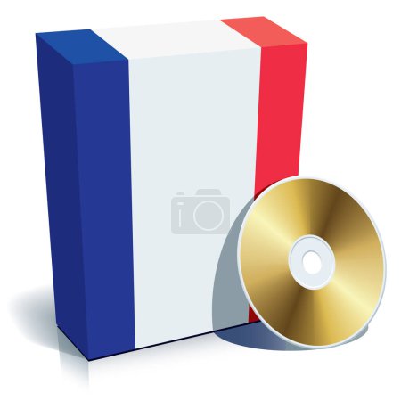 Illustration for French software box with national flag colors and CD. - Royalty Free Image