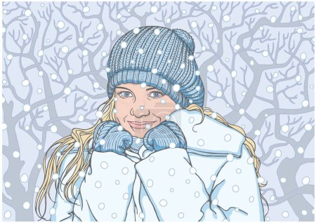 Téléchargez les illustrations : Sensations chaudes de la fille sur un gel à une journée d'hiver - en licence libre de droit