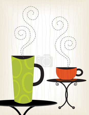 Illustration for 2 Whimsical Coffee cup illustrations; very stylized. Easy-edit layered file. - Royalty Free Image