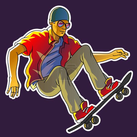 Illustration for Vector illustration of young skateboarder jumping - Royalty Free Image