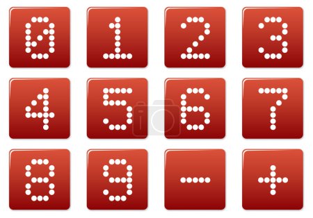 Ilustración de Conjunto de iconos cuadrados dígitos. Rojo - paleta blanca. Ilustración vectorial. - Imagen libre de derechos
