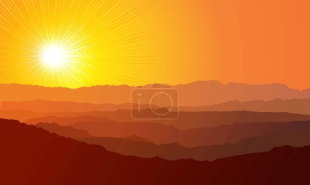 Ilustración de Paisaje. Montañas, ascendente o sentado sol / vector - Imagen libre de derechos