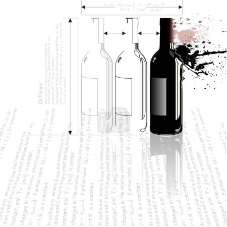 Illustration for A bottle in outline and fully rendered in a splashy technical style. - Royalty Free Image