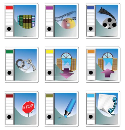 Téléchargez les illustrations : Vector Nine Office - icônes d'affaires. Aide aux concepteurs et concepteurs web - en licence libre de droit
