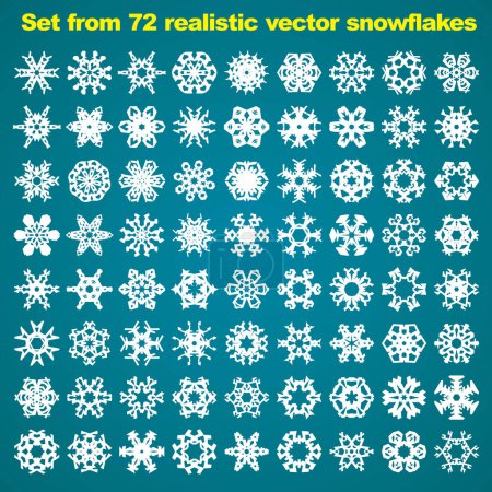 Téléchargez les illustrations : Ensemble de 72 flocons de neige vectoriels réalistes - en licence libre de droit
