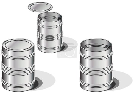 Illustration for Opened and closed metallic food cans isolated over white background - Royalty Free Image
