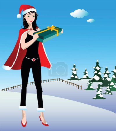 Téléchargez les illustrations : Illustration d'une femme sexy sur une scène de Noël - en licence libre de droit