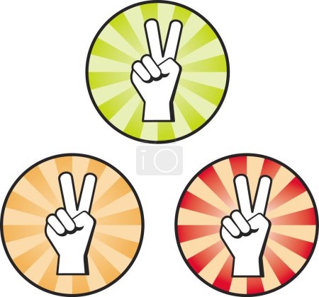 Téléchargez les illustrations : Peace Hhand signe sur trois milieux de couleurs différentes - en licence libre de droit
