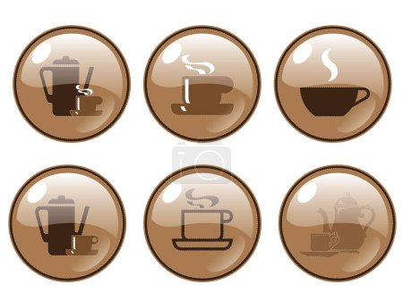 Illustration for In a white background six different glossy coffee bar logo creation. You can use it as a logo or a simple button. - Royalty Free Image