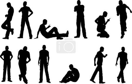 Téléchargez les illustrations : 12 Poses masculines - assis et debout (format vectoriel - en licence libre de droit