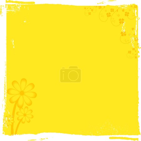 Téléchargez les illustrations : Fond jaune tourmenté avec marguerites et coins floraux - en licence libre de droit