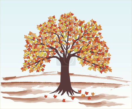 Ilustración de Hojas de otoño y árbol - ilustración vectorial - Imagen libre de derechos