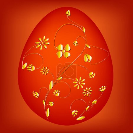 Ilustración de Ilustración vectorial de huevo de Pascua rojo delicadamente pintado en oro - Imagen libre de derechos