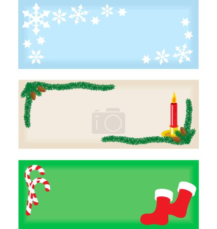 Ilustración de Conjunto de tres etiquetas de Navidad. El arte vectorial está estratificado y agrupado para un simple reordenamiento de los elementos. - Imagen libre de derechos