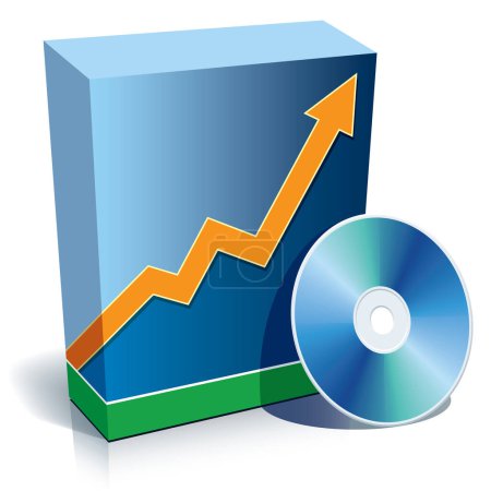 Illustration for Blue blank 3d box with a graph and CD. - Royalty Free Image