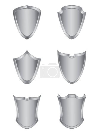 Ilustración de Set de seis escudos de plata. - Imagen libre de derechos