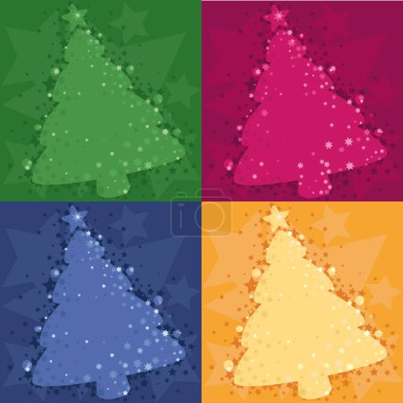 Illustration for Four Christmas background with a fur-tree - Royalty Free Image