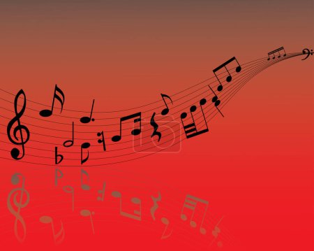 Illustration for Musical note staff on the red background - Royalty Free Image