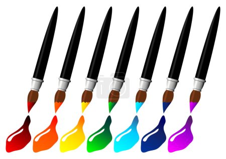 Ilustración de Pinceles pintando los colores del arco iris sobre fondo blanco - Imagen libre de derechos