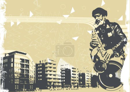 Illustration for Vector illustration with saxophonist in grunge style - Royalty Free Image