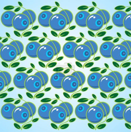 Ilustración de Arándano adornado con hojas sobre un fondo azul. - Imagen libre de derechos