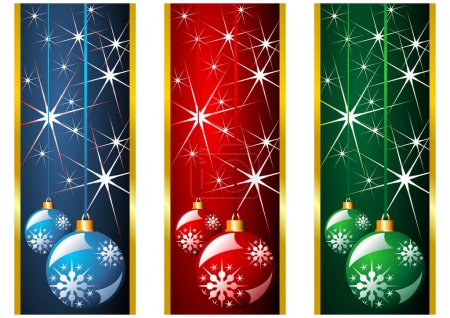 Illustration for Different Christmas banners with snow crystals and balls - Royalty Free Image