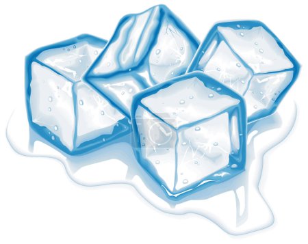 Cuatro cubos de hielo de fusión azul en vector