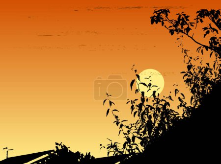 Téléchargez les illustrations : Paysage illustration d'un coucher de soleil dans le vecteur forma - en licence libre de droit