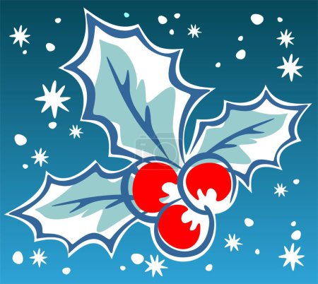 Téléchargez les illustrations : Orné Holly Berry sur un fond bleu. Illustration de Noël. - en licence libre de droit