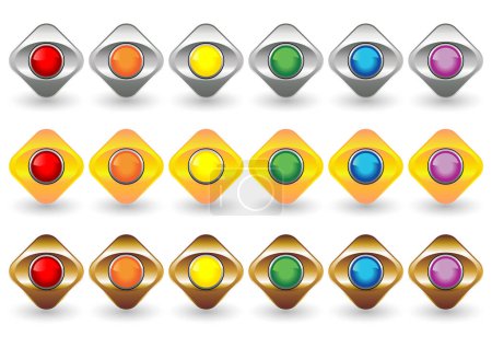 Téléchargez les illustrations : Boutons de globe oculaire avec différentes couleurs et cadre métallique sur fond blanc - en licence libre de droit
