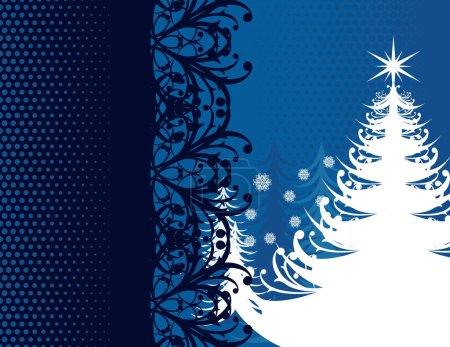 Téléchargez les illustrations : Christmastime fond avec des pins de Noël et des flocons de neige ornementaux au format vectoriel très facile à éditer - en licence libre de droit