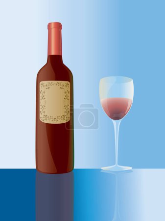 Illustration for Vector image of bottle and glass of wine. - Royalty Free Image