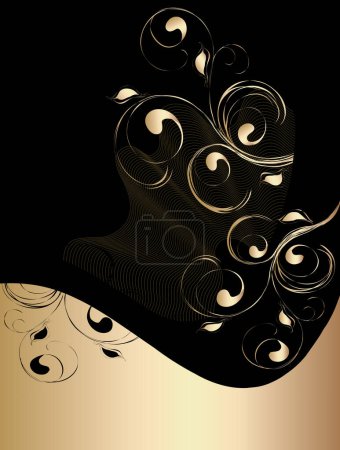 Ilustración de Fondo con adorno floral negro y dorado - Imagen libre de derechos