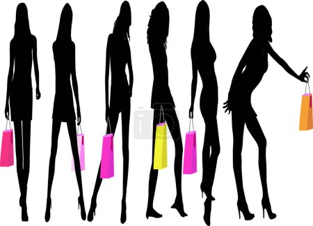 Illustration for Shopping Girls - vector illustration - Royalty Free Image