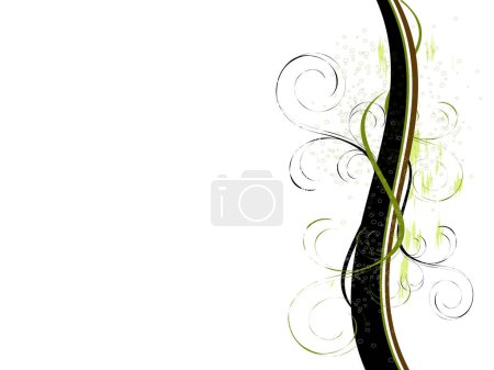 Ilustración de Fondo grunge blanco con adorno floral verde, negro y marrón - Imagen libre de derechos