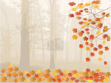 Ilustración de Hojas de otoño y bosque - ilustración vectorial - Imagen libre de derechos
