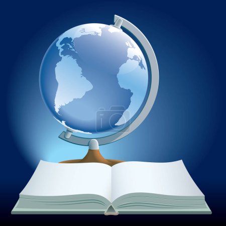 Ilustración de Libro y globo sobre fondo azul. - Imagen libre de derechos