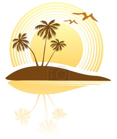 Illustration for Three palm trees and sun  on a white  background. - Royalty Free Image